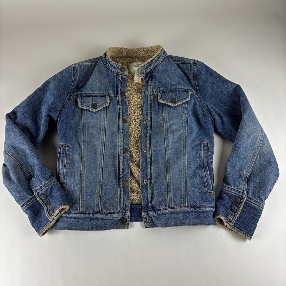 Vintage Old Navy Women's Sherpa Lined Denim Jacket‎ Size XS Blue Trucker Snap